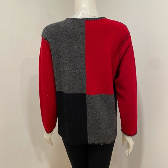 Talbots Red/Black/Gray 100% Wool Front Zip Sweater Small S - Picture 4 of 5